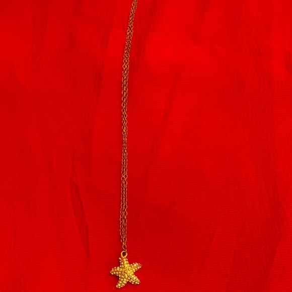 J Crew Gold tone Rhinestone Studded Star Fish Pendant Necklace 24" Long NWOT - Picture 5 of 5